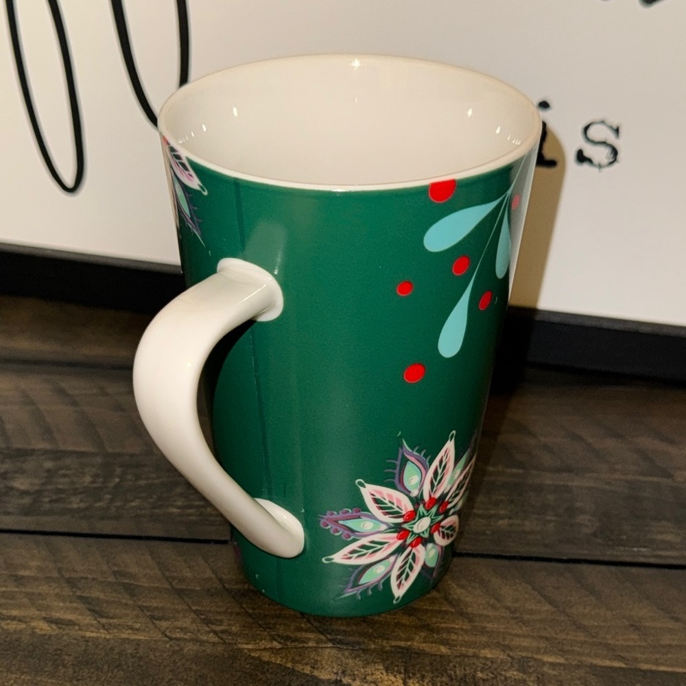 2020 Starbucks Coffee Co. Tall 12oz. Green Floral Coffee Mug Cup (Christmas) - Picture 6 of 12